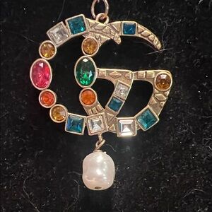 Multicolor Gemstones and Pearl gold charm on chain